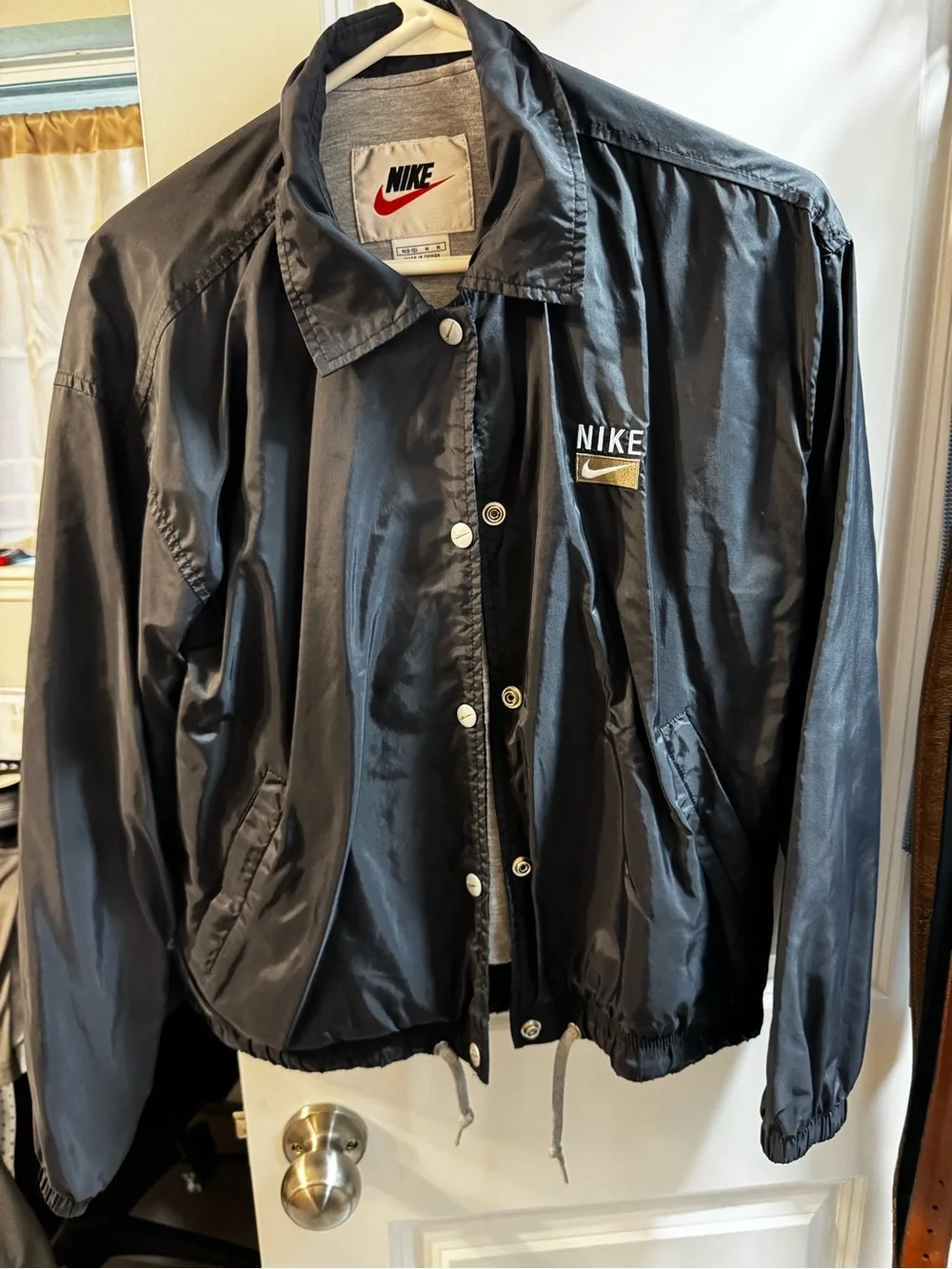 Nike Gray Lightweight Coach Jacket with Red Swoosh Tag